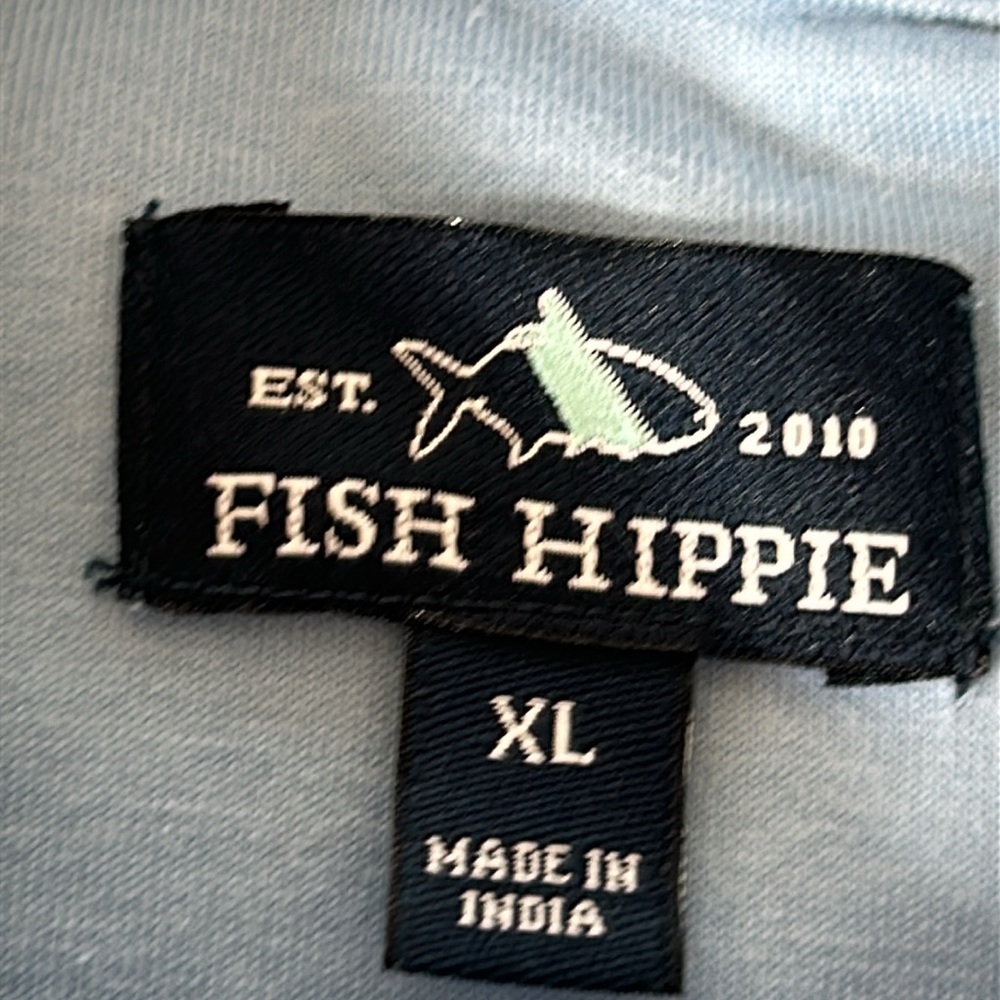 Fish Hippie Pima Cotton Polo Shirt w Logo & Permanent Collar Stays Youth XL Blue - Picture 3 of 11